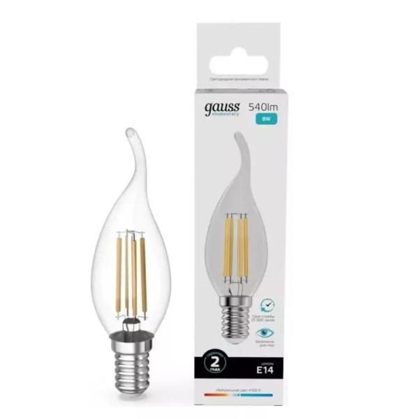 Gauss լամպ E14 Elementary մոմ ծիծակ 8W 4100К 540Lm Filament 1/10/100
