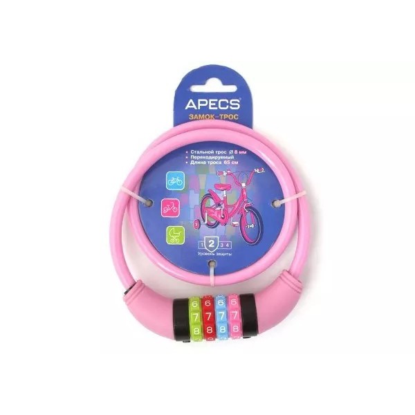 Կողպեք հեծանիվի 650մմ Apecs PD-82-65CM-CODE-PINK 00020438