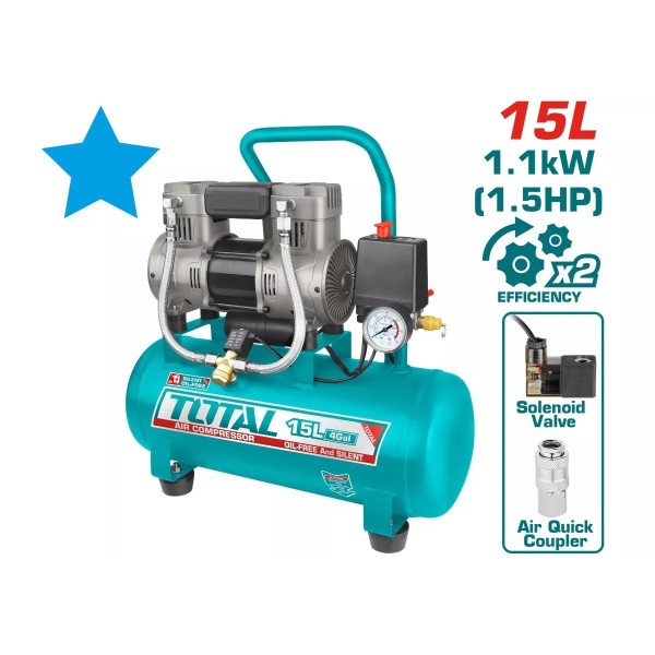 Կոմպրեսոր TOTAL TCS1110152 (15լ, 1100Վտ, 130լ/ր, 8բար)