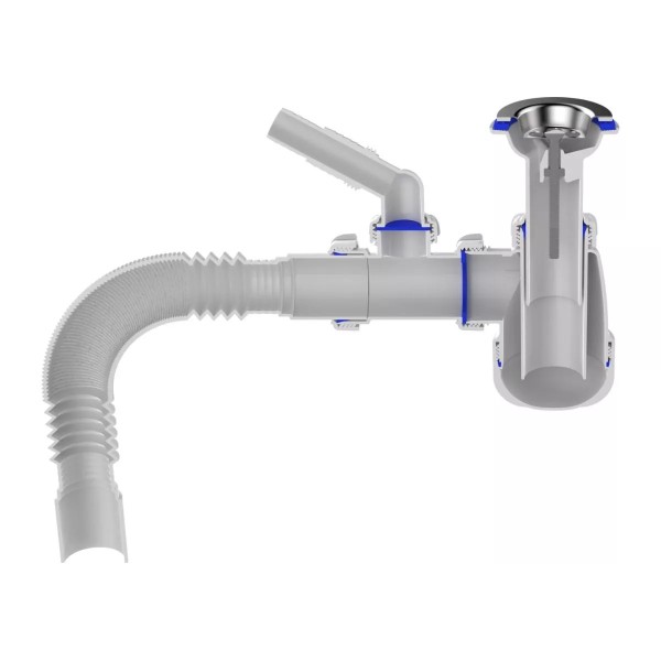 Aquant Սիֆոն լվացարանի 1 1/2-40* միաձույլ երկարացված վզիկ, մետաղյա ցանցով, լվացքի մեքենայի ելք + գոֆրե 40*40/50 S0545-35-MR