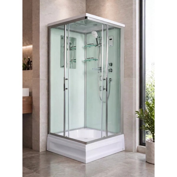 Լոգախցիկ WeltWasser WW500 LAINE XL 904 90x90 սմ, քառակուսի, ցածր տակդիր 24 սմ, թափանցիկ ապակի