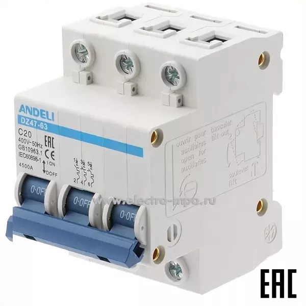 Ավտոմատ անջատիչ adb3-63 C20A 3P (ANDELI)