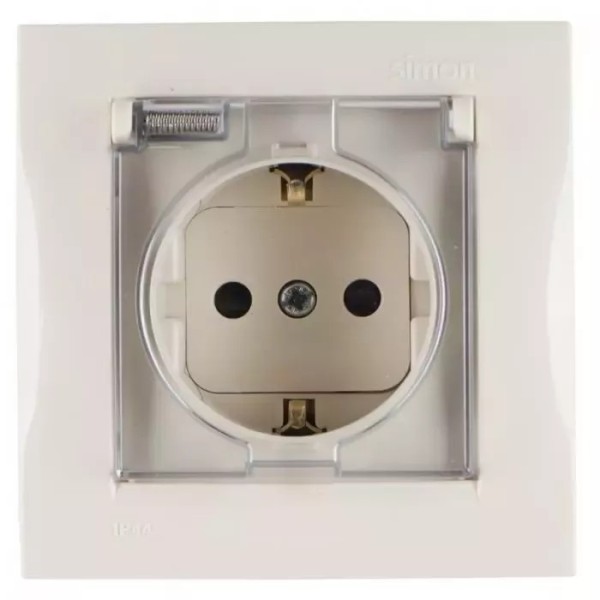 Simon15 վարդակ հողանցումով կափարիչով փղոսկր 16A IP44 (1/18)