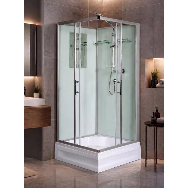 Լոգախցիկ WeltWasser WW500 LAINE XL 1001 100x100 սմ, քառակուսի, ցածր տակդիր 24 սմ, թափանցիկ ապակի