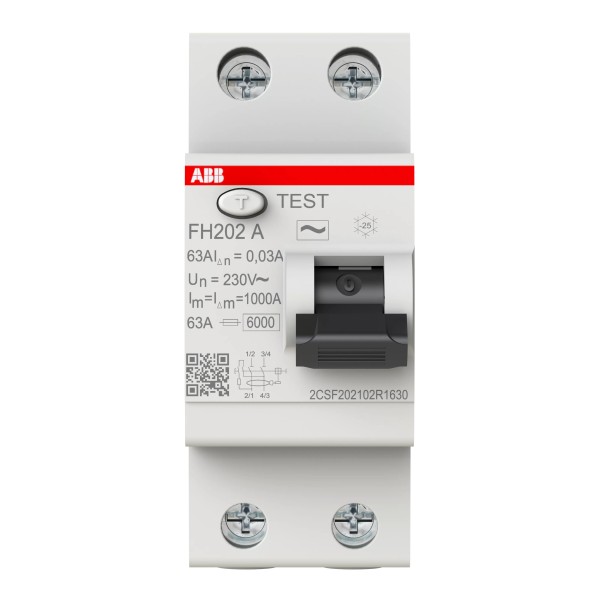RCD (մնացորդային հոսանքի անջատիչ) ABB FH202 A-63/0.03, 2P, 63 A, 30 mA, A տիպի