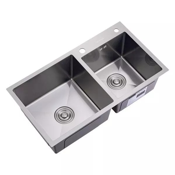Խոհանոցի լվացարան Splenka S706.7843.05 երկու թասով, չժանգոտվող պողպատից, 80 սմ-ից պահարանի համար, սատին