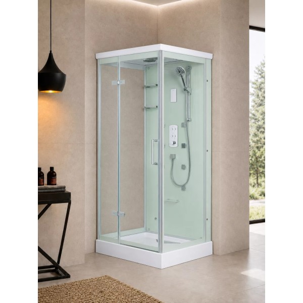 Լոգախցիկ WeltWasser MAINE L 90x90 90x90 սմ, քառակուսի, ձախ, ցածր տակդիր 15 սմ, փայլատ ապակի