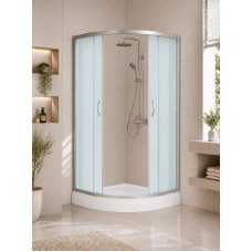 Լոգախցիկի միջնապատ RIVER DON LIGHT 80/15 МТ 80x80x15 սմ, քառորդ շրջան, սահող դուռ, փայլատ ապակի 4 մմ, փայլատ քրոմ