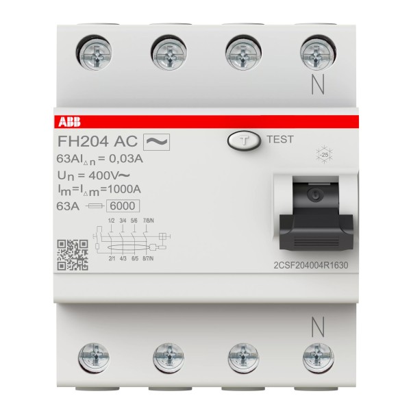 RCD (մնացորդային հոսանքի անջատիչ) ABB FH204 AC-63/0.03, 4P, 63 A, 30 mA, AC տեսակ