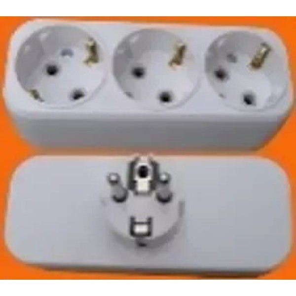 Ellight խրոց-վարդակ 3 տեղ հողանցումով 10A 250V սպիտակ