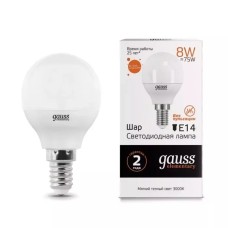 Gauss լամպ E14 Elementary շարիկ 8W 3000K 520Lm 1/10/100