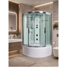 Լոգախցիկ WeltWasser WW500 EMMER 12055 120x120 սմ, քառորդ շրջան, բարձր տակդիր 55 սմ, թափանցիկ ապակի
