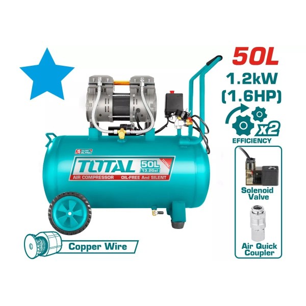 Կոմպրեսոր TOTAL TCS1120508 (50լ, 1200Վտ, 220լ/ր, 8բար) Կոմպրեսոր TOTAL TCS1120508 (50լ, 1200Վտ, 220լ/ր, 8բար)