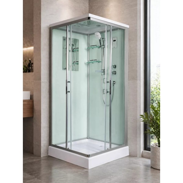Լոգախցիկ WeltWasser WW500 LAINE 1004 100x100 սմ, քառակուսի, ցածր տակդիր 14 սմ, թափանցիկ ապակի