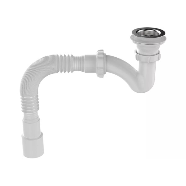 Aquant Սիֆոն լոգախցիկի 1 1/2*40, կարճ, մետաղյա ցանցով + գոֆրե խողովակ 40*40/50 V144-45-MR