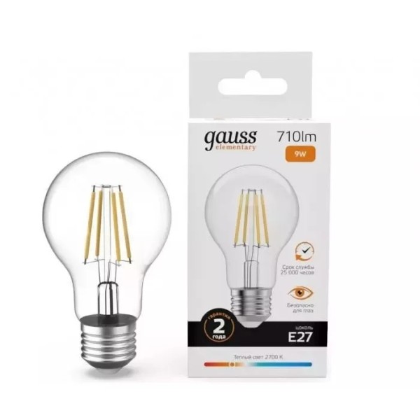 Gauss լամպ E27 Elementary A60 9W 2700К 710Lm Filament 1/10/50