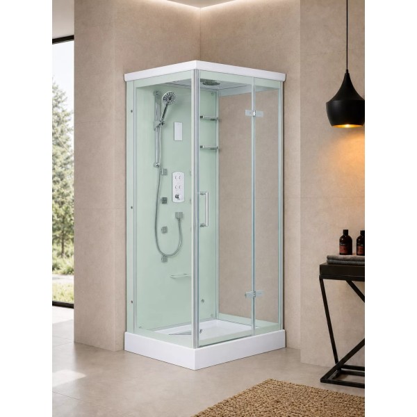 Լոգախցիկ WeltWasser MAINE R 90x90 90x90 սմ, քառակուսի, աջ, ցածր տակդիր 15 սմ, փայլատ ապակի