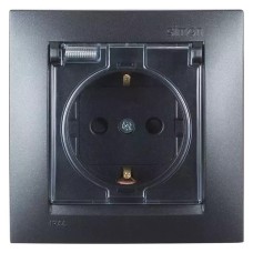 Simon15 վարդակ հողանցումով կափարիչով 16A IP44 սև (1/18)