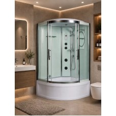 Լոգախցիկ WeltWasser WW500 EMMER 13555 135x135 սմ, քառորդ շրջան, բարձր տակդիր 55 սմ, թափանցիկ ապակի