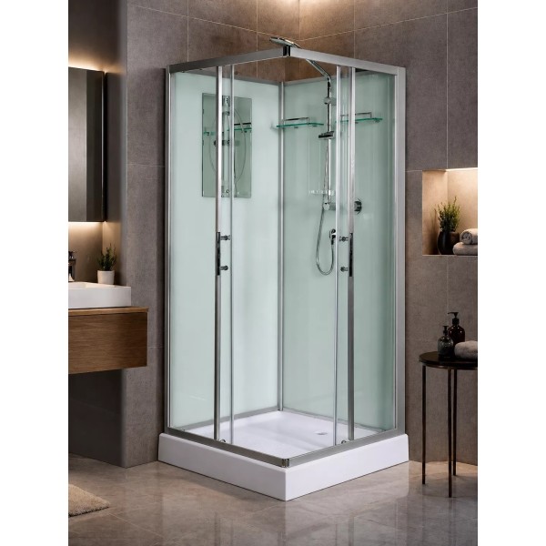 Լոգախցիկ WeltWasser WW500 LAINE 901 90x90 սմ, քառակուսի, ցածր տակդիր 14 սմ, թափանցիկ ապակի