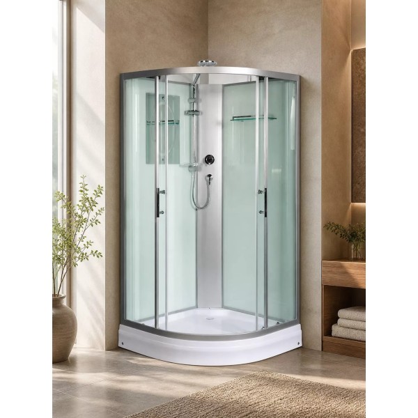 Լոգախցիկ WeltWasser WW500 WERRA 1001 100x100 սմ, քառորդ շրջան, ցածր տակդիր 15 սմ, թափանցիկ ապակի