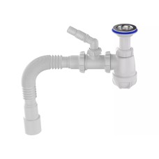 Aquant Սիֆոն լվացարանի 1 1/4-40* միաձույլ երկարացված վզիկ, մետաղյա ցանցով, լվացքի մեքենայի ելք + գոֆրե 40*40/50 S2045-30-MR