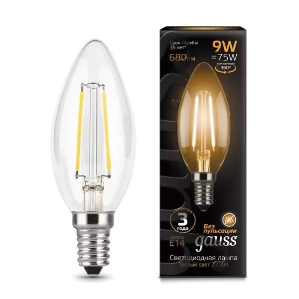 Gauss լամպ E14 Black մոմ 9W 2700К 680Lm Filament 1/10/50