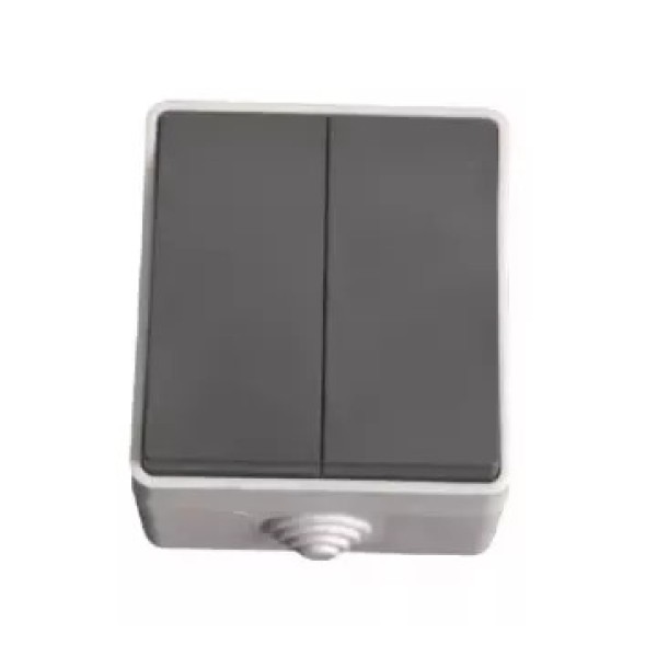 Ellight արտաքին անջատիչ 2 ստեղն 10A IP44 մոխրագույն/սև 1/200