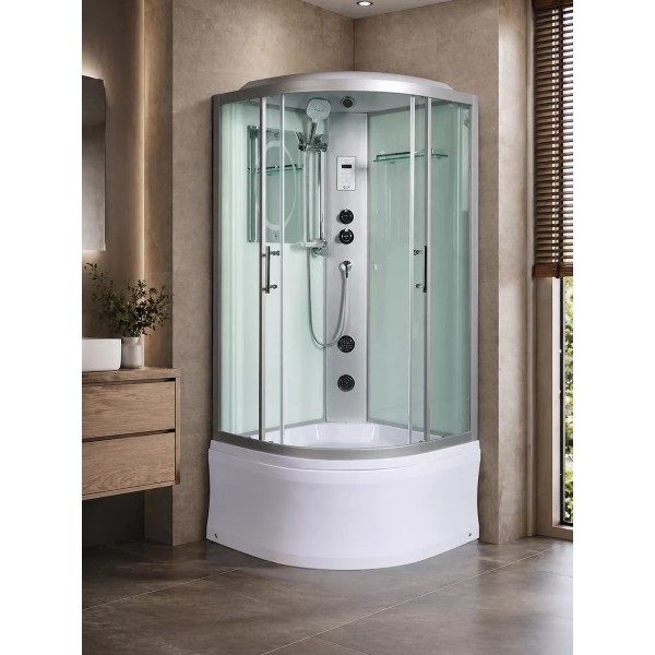 Լոգախցիկ WeltWasser WW500 HALLE 804 80x80 սմ, քառորդ շրջան, բարձր տակդիր 44 սմ, թափանցիկ ապակի
