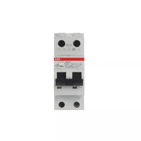 Մնացորդային հոսանքի անջատիչ (RCCB) ABB DS201 C16 AC30, 1P+N, 16 A, բնութագրական C, 30 mA, AC տեսակ