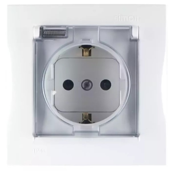 Simon15 վարդակ հողանցումով կափարիչով սպիտակ 16A IP44 (1/18)