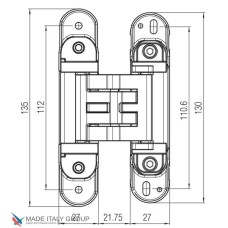 Ծխնի թաքնված ունիվերսալ KUBICA K2760CM DXSX AV, սատին ոսկեգույն (60 կգ)