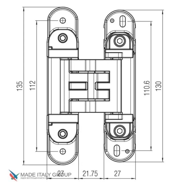 Ծխնի թաքնված ունիվերսալ KUBICA K2760CM DXSX AV, սատին ոսկեգույն (60 կգ)
