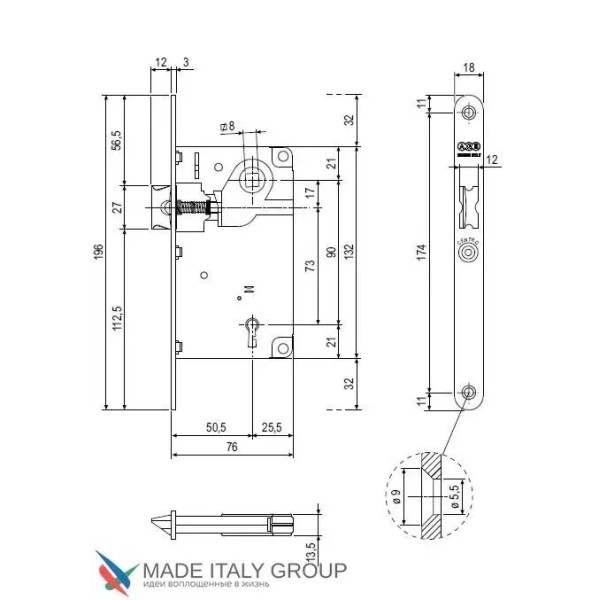 Փական միջսենյակային դռան AGB CENTRO B01013.50.22, WC (լեզվակը վերևում), տեխ. փաթեթավորում, պղնձագույն
