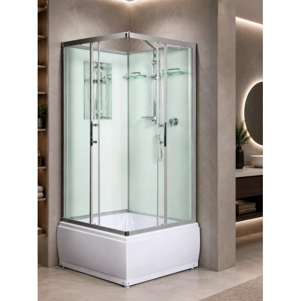 Լոգախցիկ WeltWasser WW500 ALLER 901 90x90 սմ, քառակուսի, բարձր տակդիր 40 սմ, թափանցիկ ապակի
