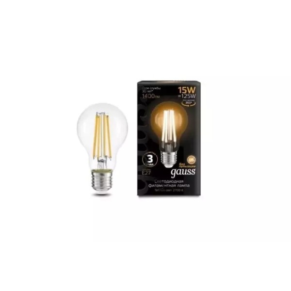 Gauss լամպ E27 Black A60 15W 2700К 1400Lm Filament 1/10/40