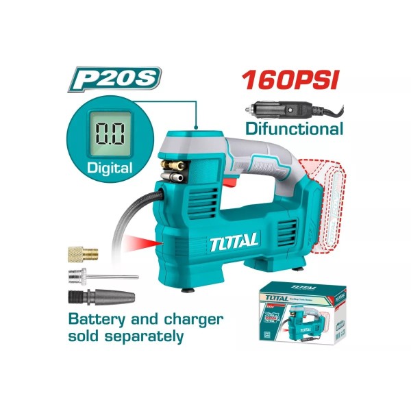 Մարտկոցային կոմպրեսոր մեքենայի 20Վ 160PSI TOTAL TACLI2012