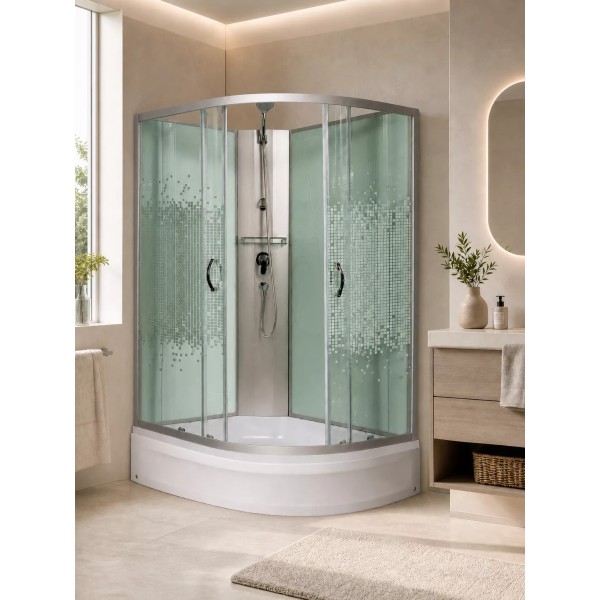 Լոգախցիկ МОНОМАХ Б/К 100/80/24 МЗ L 100x80 սմ, ասիմետրիկ, ձախ, միջին տակդիր 24 սմ, թափանցիկ ապակի