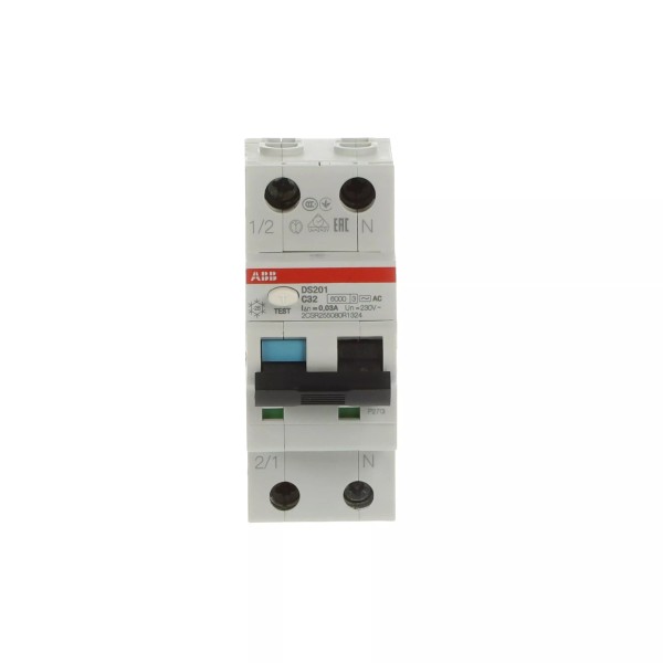Մնացորդային հոսանքի անջատիչ (RCCB) ABB DS201 C32 AC30, 1P+N, 32 A, բնութագրական C, 30 mA, AC տեսակ