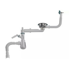 Aquant Սիֆոն լվացարանի 3 1/2*40 շեղումով մետաղյա ցանցով, քառակուսի պերելիվ, լվացքի մեքենայի ելքով+ գոֆրե 40*40/50 B0247-15-MR