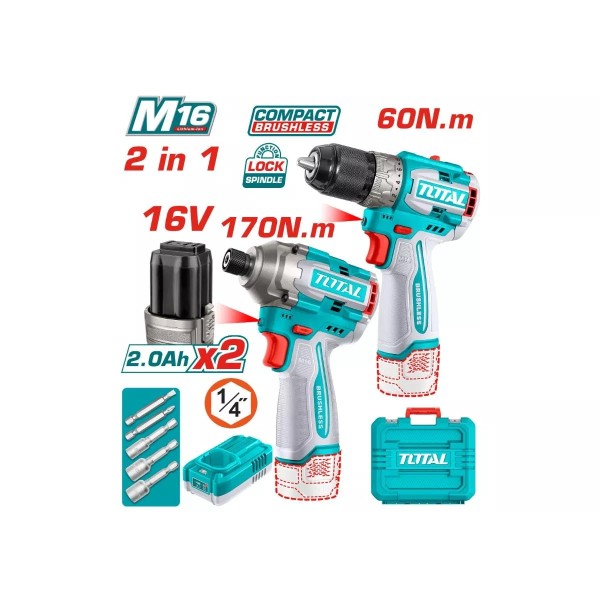 Մարտկոցային գործիքների հավաքածու 16Վ 60Նմ TOTAL TOSLI240968 (2 կտոր)