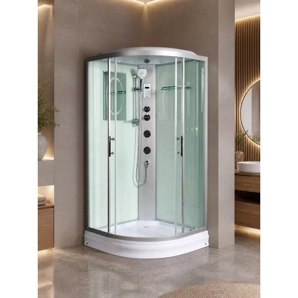 Լոգախցիկ WeltWasser WW500 WERRA 904 90x90 սմ, քառորդ շրջան, ցածր տակդիր 15 սմ, թափանցիկ ապակի