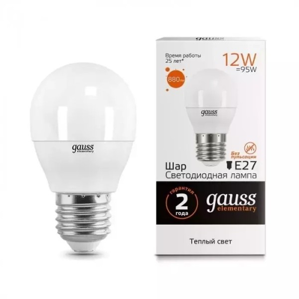 Gauss լամպ E27 Elementary շարիկ 12W 3000K 880Lm 1/10/100