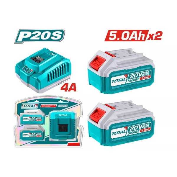 P20S Li-Ion մարտկոցի և լիցքավորիչի հավաքածու TOTAL TFBCPK2513 5.0Աժ