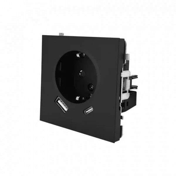 Electrica Lavanda վարդակ հողանցումով USB A+C 2․4A սև (1/10)