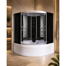 Լոգախցիկ RIVER TEMZA 155/155/55 ТН 155x155 սմ, քառորդ շրջան, բարձր տակդիր 55 սմ, տոնավորված ապակի