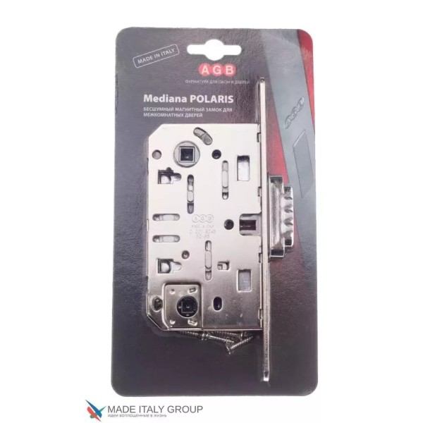 Փական միջսենյակային դռան AGB MEDIANA POLARIS B06102.50.06.567, WC, տուփով (BOX) + պատասխան շերտաձող, քրոմ