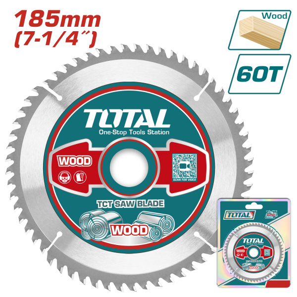 185մմx16/20մմ 60T Սղոց փայտի TOTAL TAC231413
