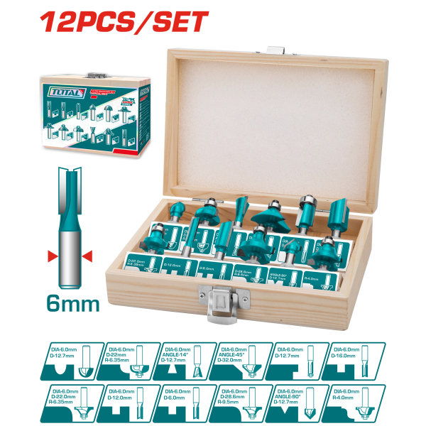 Ֆրեզի կցիչի հավաքածու  6մմ 12կտոր TOTAL TACSR0121