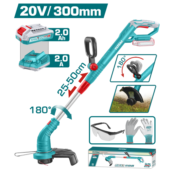 Խոտհնձիչ մարտկոցային 20Վ 300մմ (մարտկոցով, լիցքավորիչով, ձեռնոցներով, ակնոցով) TOTAL TGTLI20301